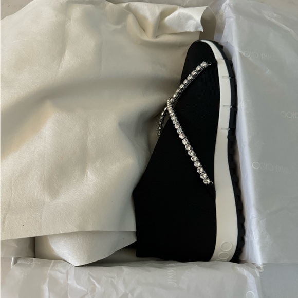NEW Jimmy Choo black knit sock sneakers w Swarovski crystals - TORRI - EU38 US7 - Picture 3 of 13